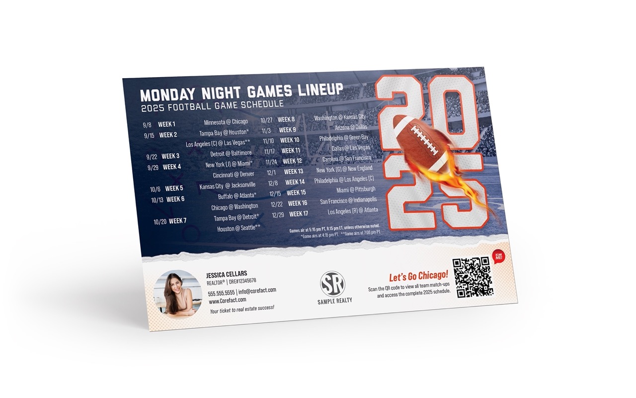 Football Schedule 2025 Postcard-Chicago (Mailer)