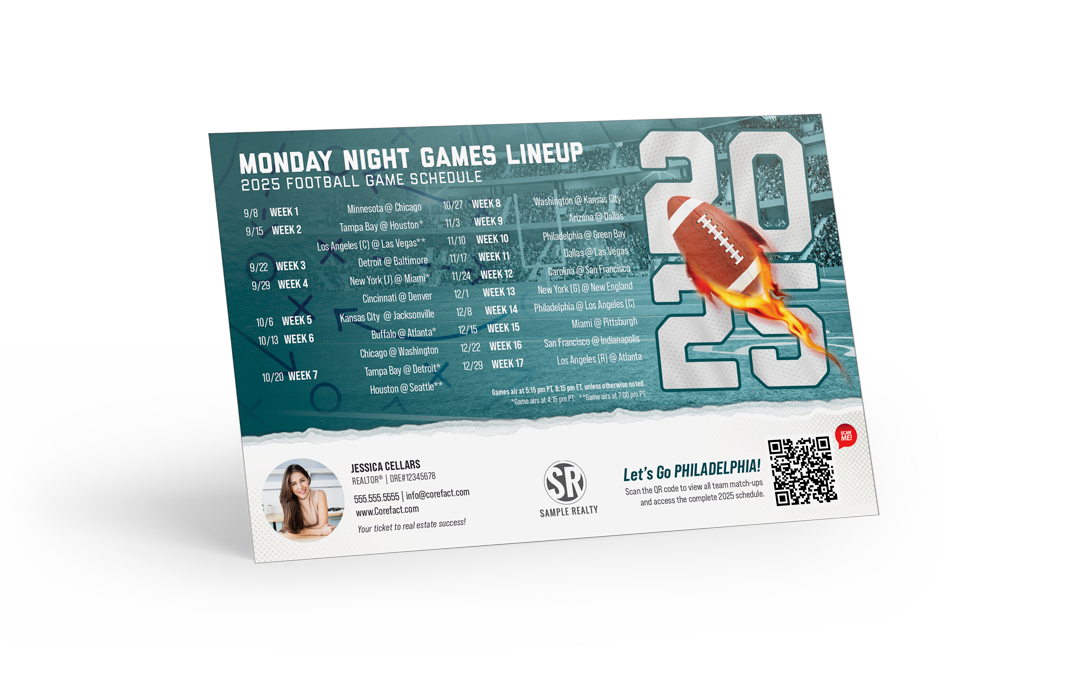 Football Schedule 2025 Postcard - Philadelphia