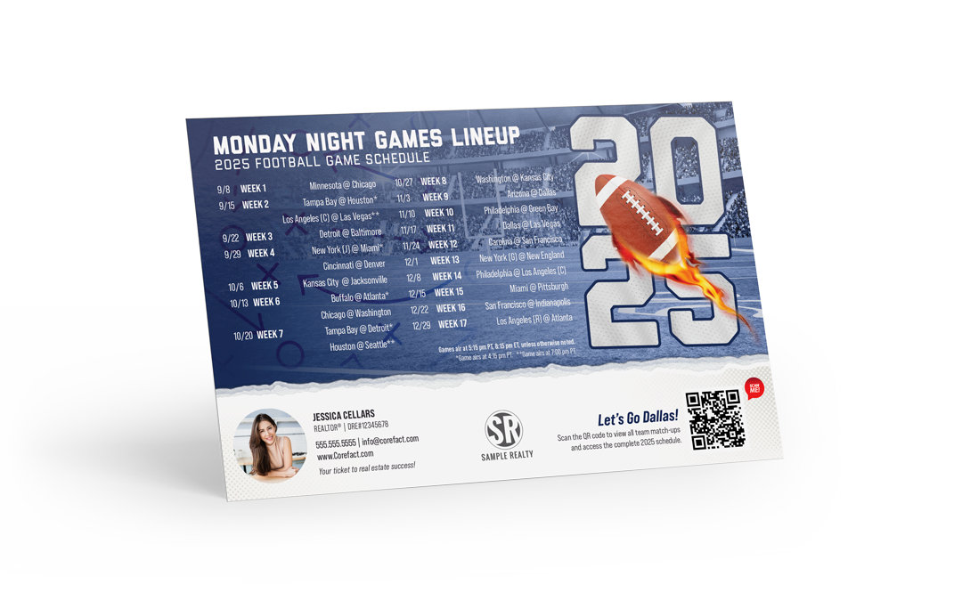 Football Schedule 2025 Postcard - Dallas