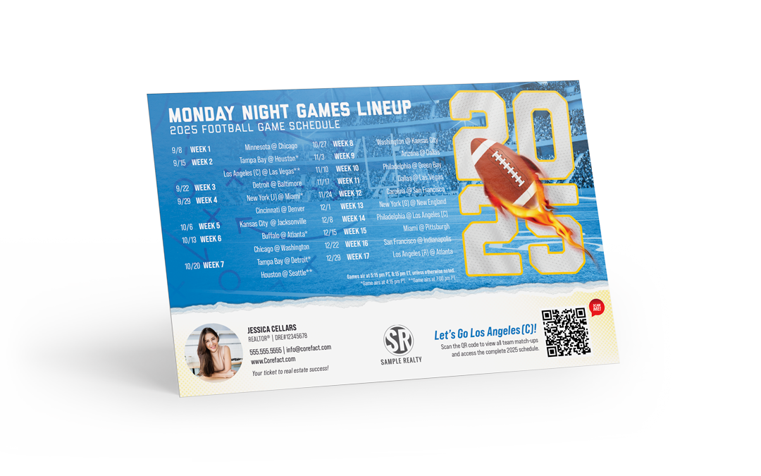 Football Schedule 2025 Postcard - Los Angeles (C)