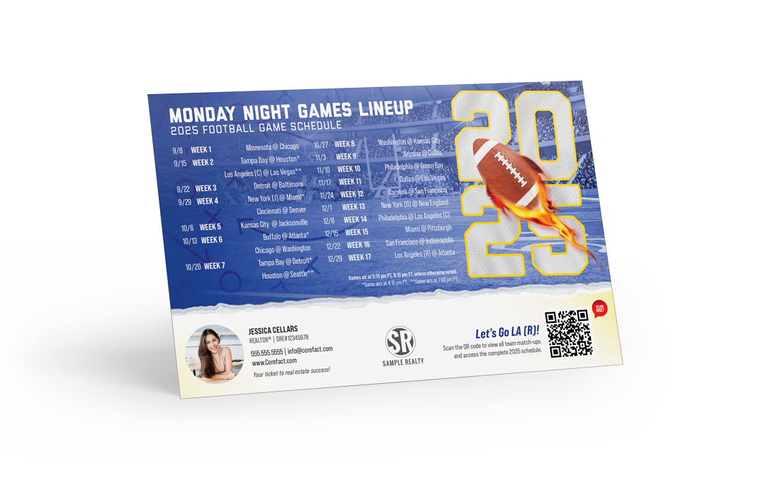 Football Schedule 2025 Postcard - Los Angeles (R)