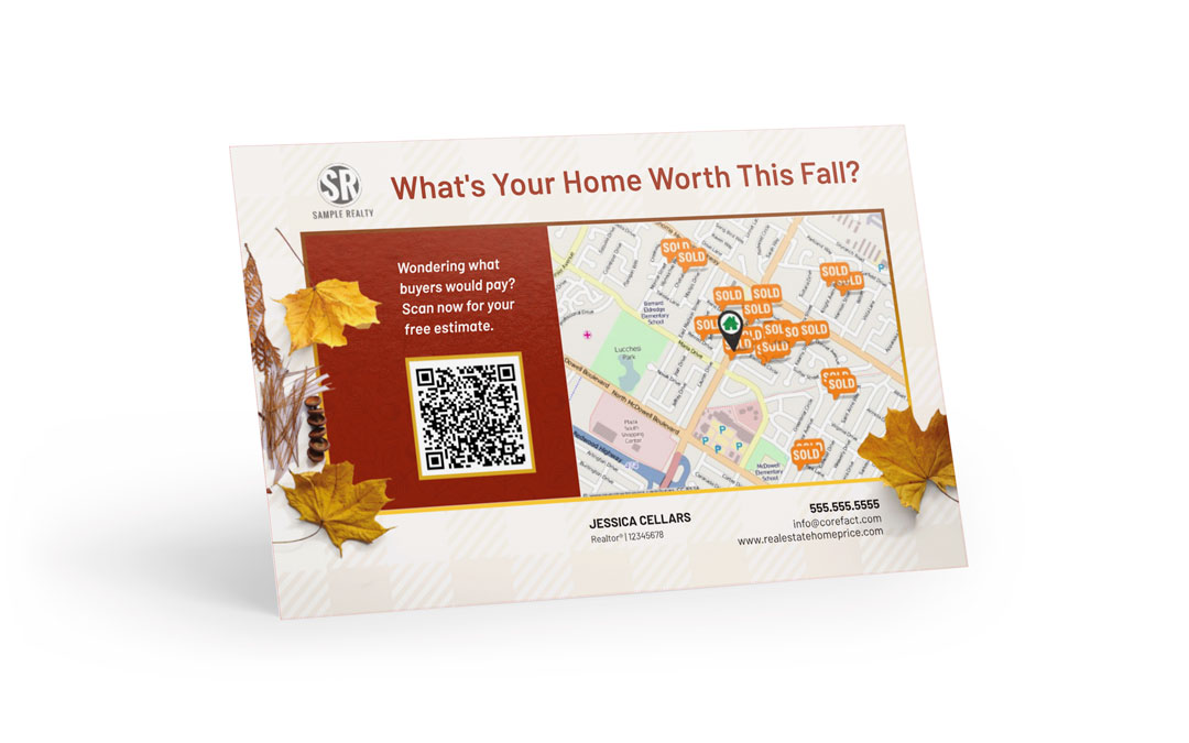 Seasonal Postcard - Home Estimate QR w Map - Fall Foliage
