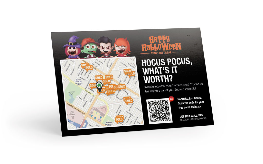 Seasonal Postcard - No Tricks, Just a Home Value Treat - Halloween