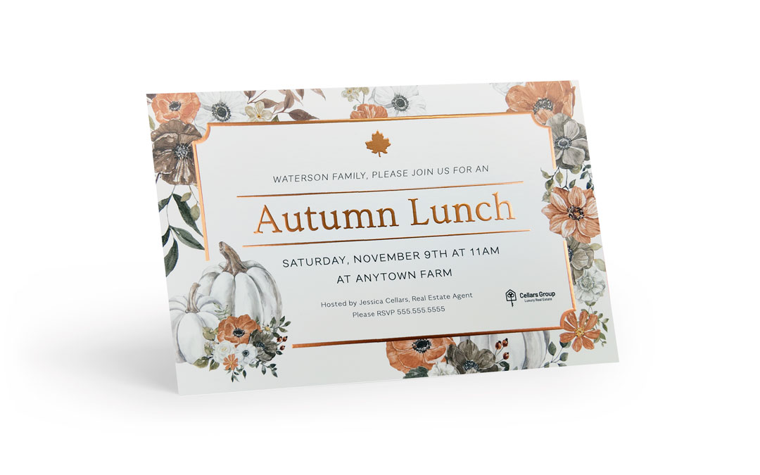 Copper Foil Postcard -  Luxury Autumn Pumpkins Invite