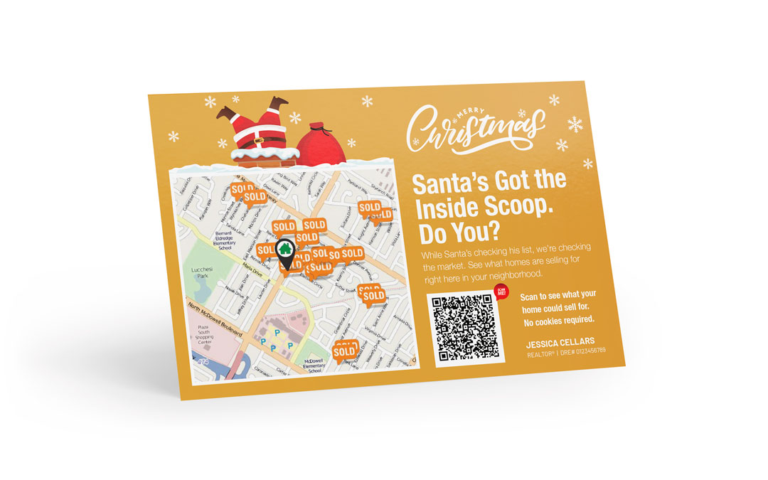 Seasonal Postcard - Christmas - QR Home Estimate - Santa's Got the Inside Scoop