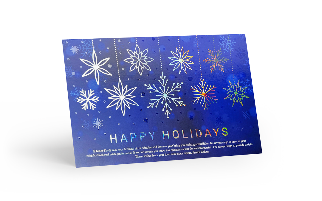 Foil & Varnish Postcard - Holographic Foil - Happy Holidays - Snowflakes 