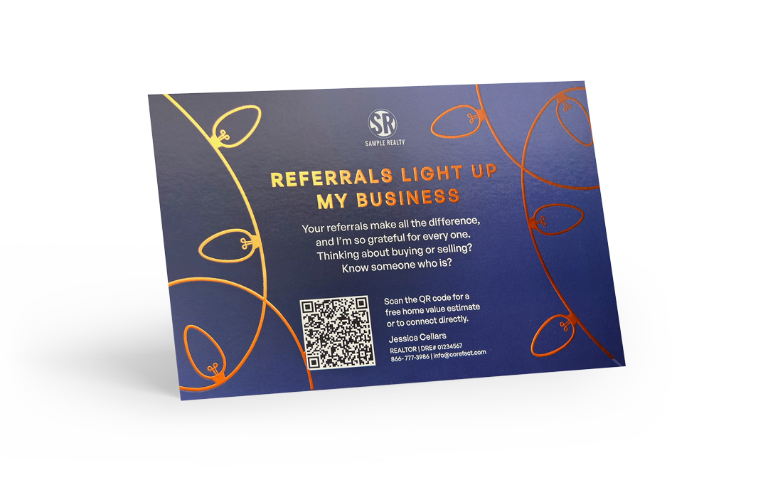 Copper Foil Postcard -  Seasonal - Referrals Light Up My Biz 