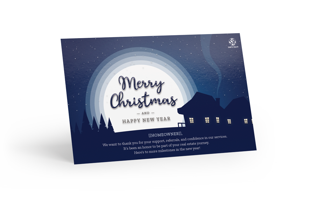 Luxury Varnish Postcard -  Seasonal - Merry Christmas Night Sky - Referral