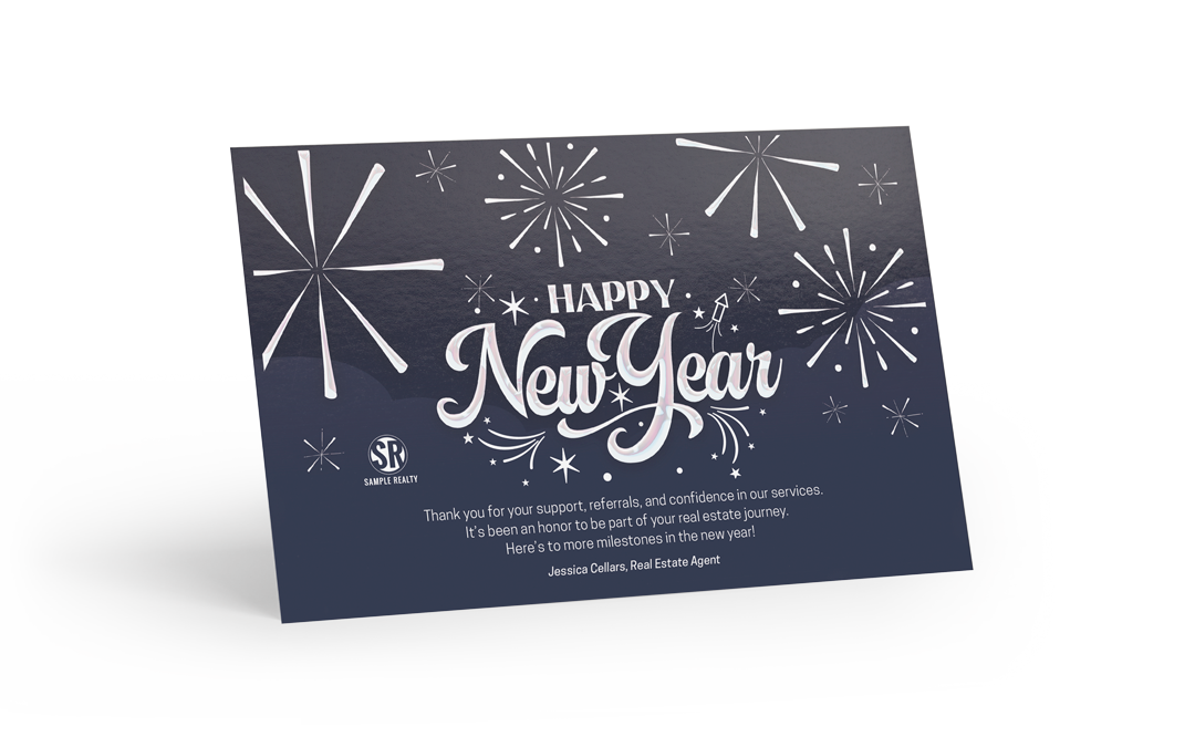 Holographic Foil Postcard - Happy New Year - Fireworks