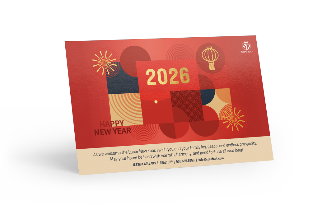 Gold Foil & Varnish  Postcard - Happy Lunar New Year 