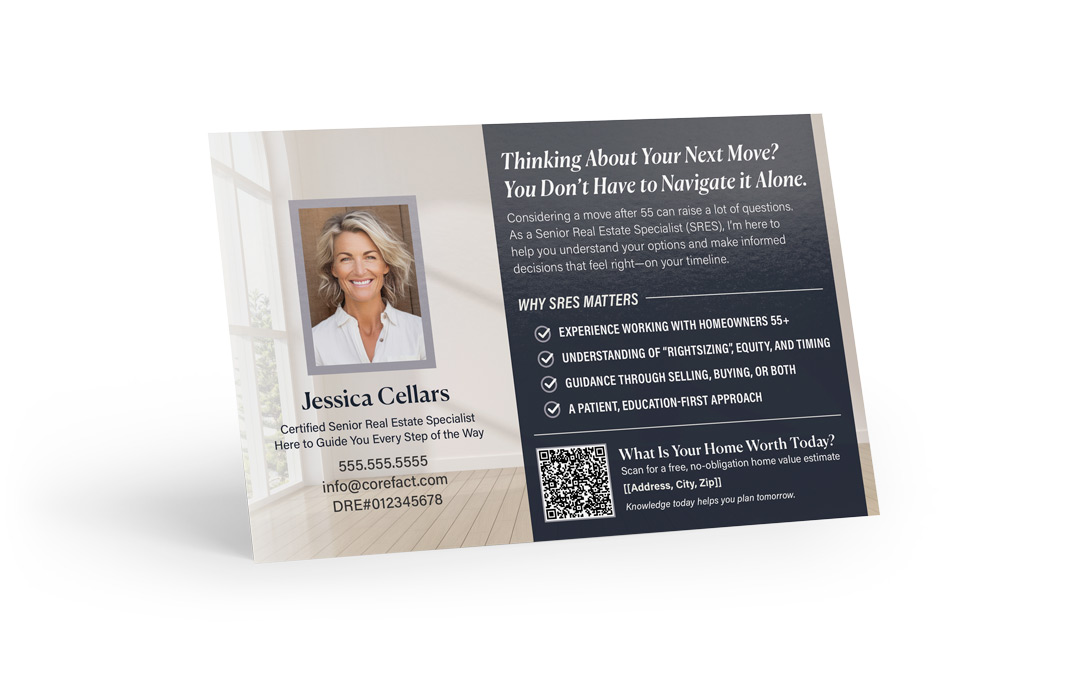 Senior Series Postcard - Agent Announcement - SRES Agent - Home Estimate QR
