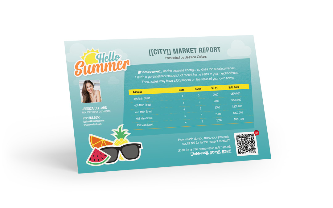 Seasonal Postcard - Market Report - Home Value QR - Hello Summer (Auto)