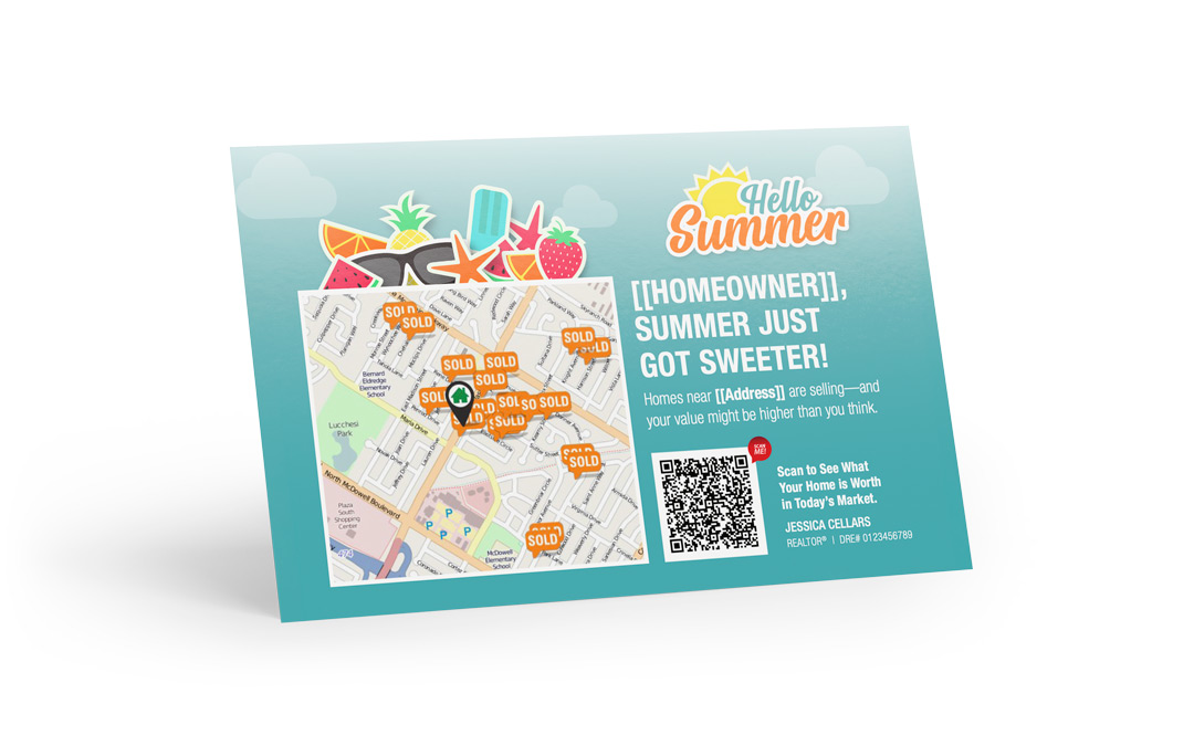 Seasonal Postcard - Home Estimate QR with Map - Hello Sweet Summer