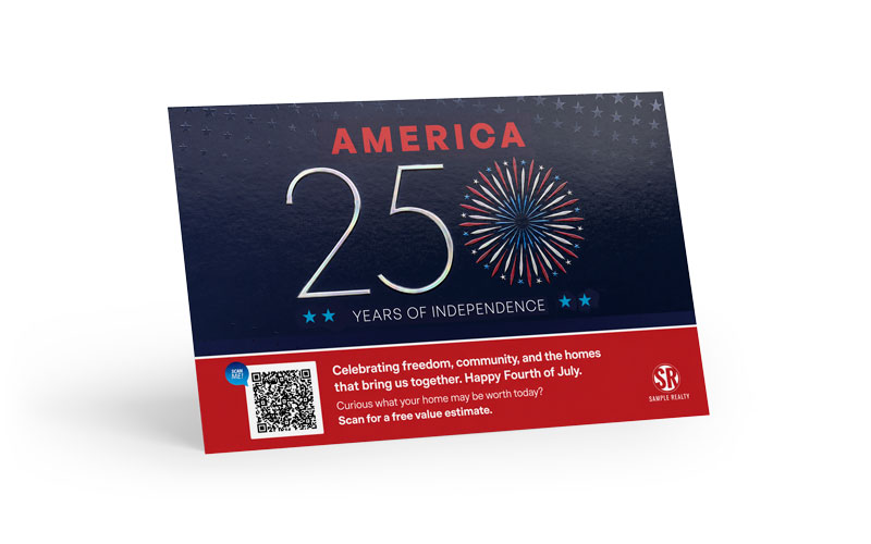 Holographic Foil Postcard - 4th of July - 250 Years - QR Home Estimate