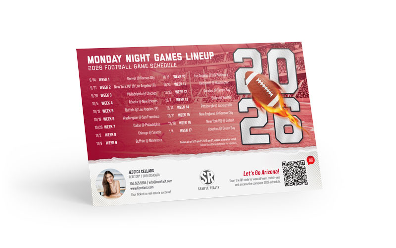 Football Schedule Magnet (Mailer) - 2026 Monday Games - QR - Arizona