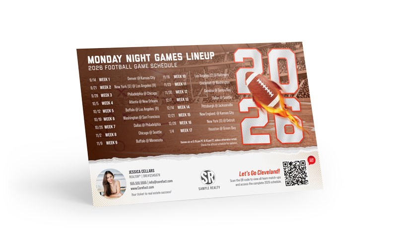 Football Schedule Magnet (Mailer) - 2026 Monday Games - QR - Cleveland