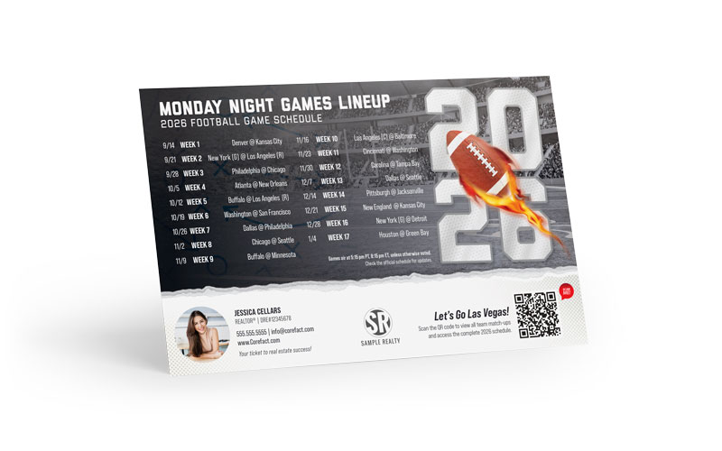 Football Schedule Magnet (Mailer) - 2026 Monday Games - QR - Las Vegas