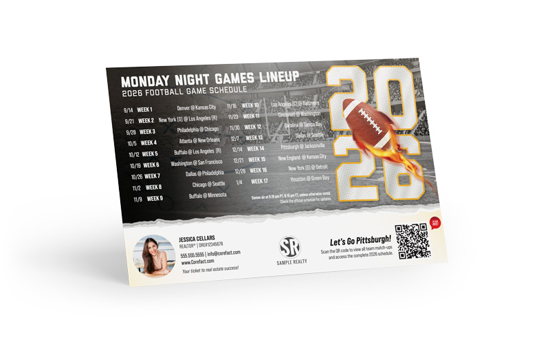 Football Schedule Magnet (Mailer) - 2026 Monday Games - QR - Pittsburgh