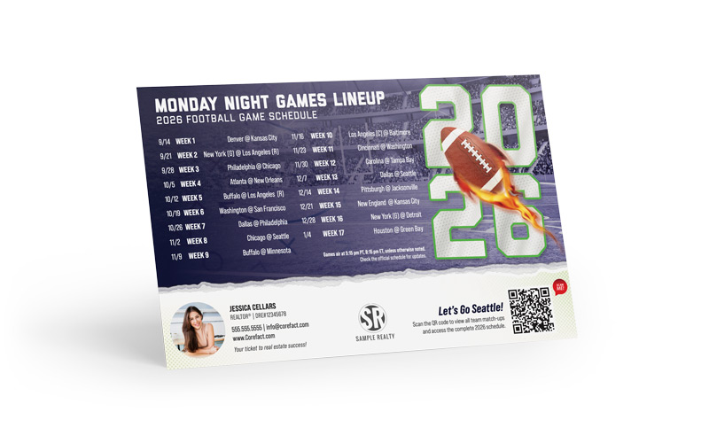 Football Schedule Magnet (Mailer) - 2026 Monday Games - QR - Seattle