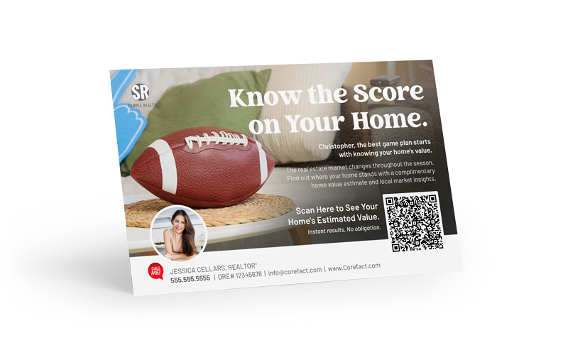 Home Estimate Postcard - Home Value QR - Football Season - Know the Score