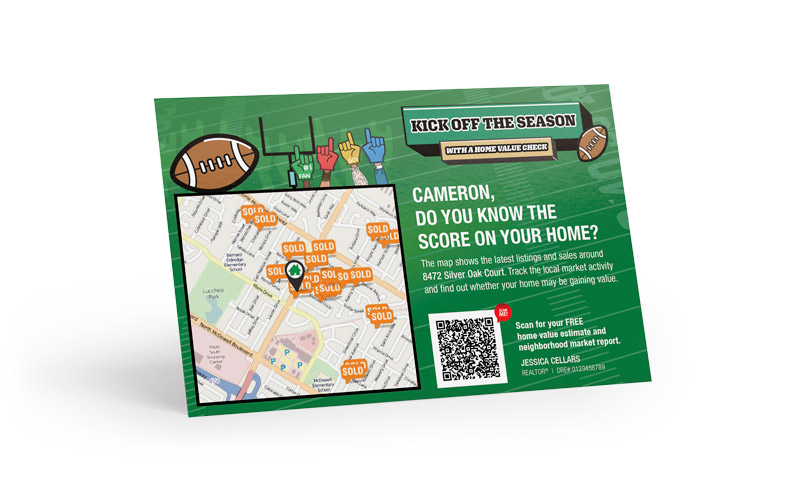 Home Estimate Postcard - Home Value QR - Football Season - Home Value Map