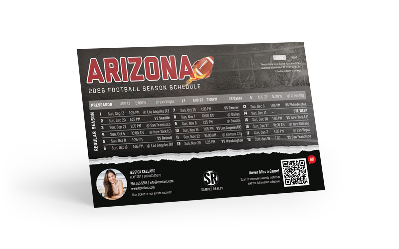 Football Schedule Postcard - 2026 Full Season - QR - Arizona
