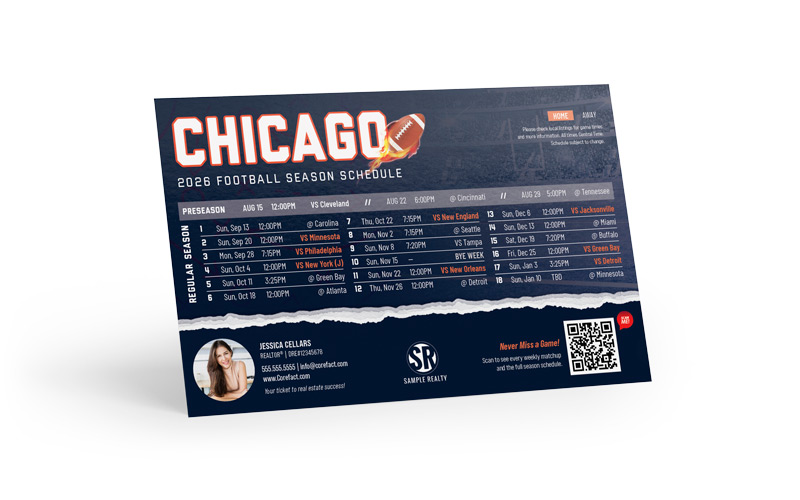 Football Schedule Postcard - 2026 Full Season - QR -  Chicago