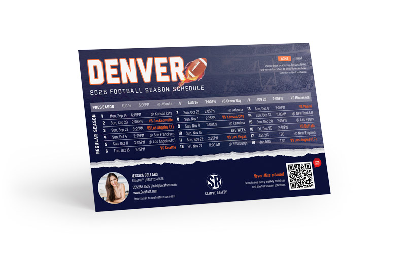 Football Schedule Postcard - 2026 Full Season - QR - Denver