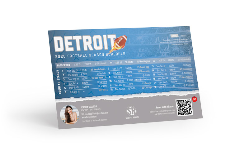 Football Schedule Postcard - 2026 Full Season - QR - Detroit