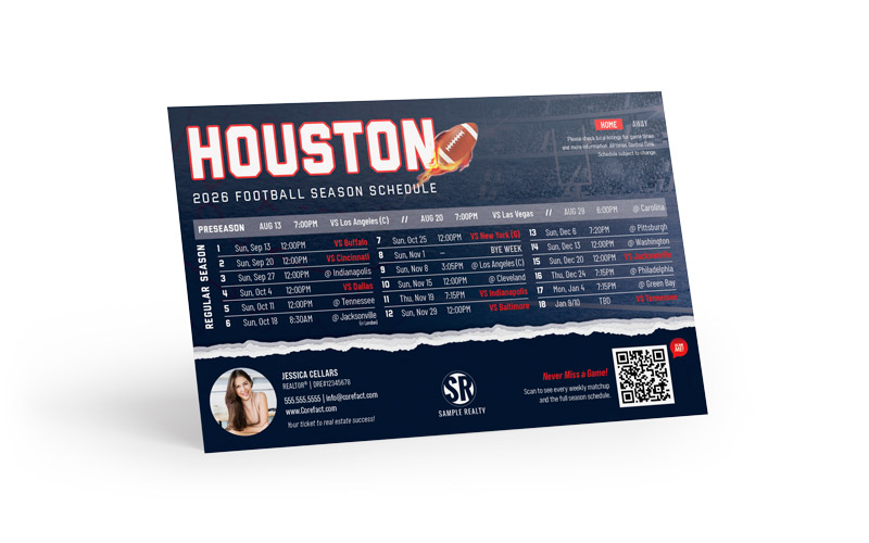 Football Schedule Postcard - 2026 Full Season - QR - Houston