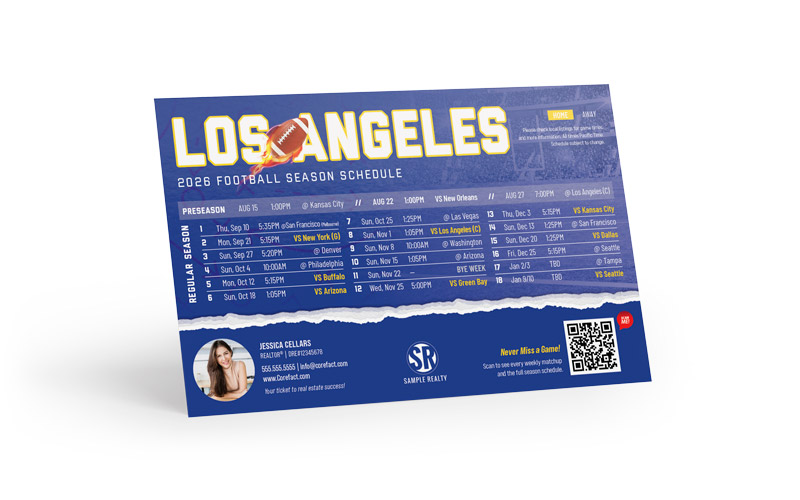 Football Schedule Postcard - 2026 Full Season - QR - Los Angeles (R)