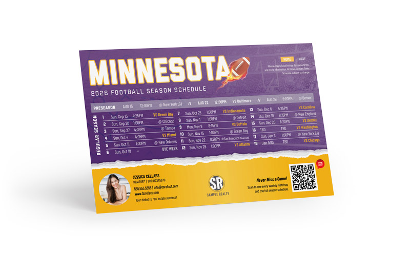 Football Schedule Postcard - 2026 Full Season - QR - Minnesota