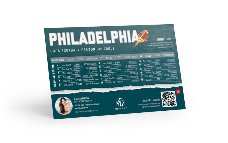 Football Schedule Postcard - 2026 Full Season - QR - Philadelphia