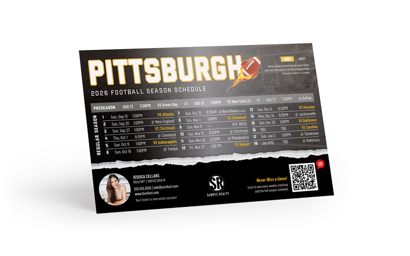 Football Schedule Magnet (Mailer) - 2026 Full Season - QR - Pittsburgh