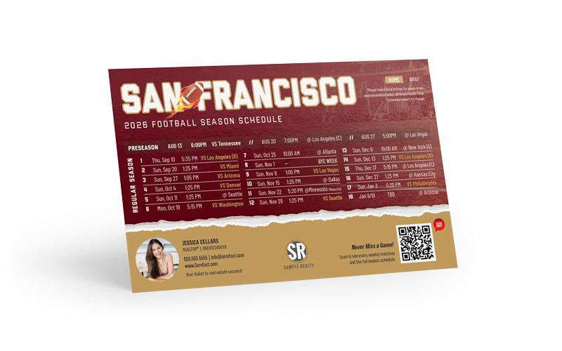 Football Schedule Postcard - 2026 Full Season - QR - San Francisco