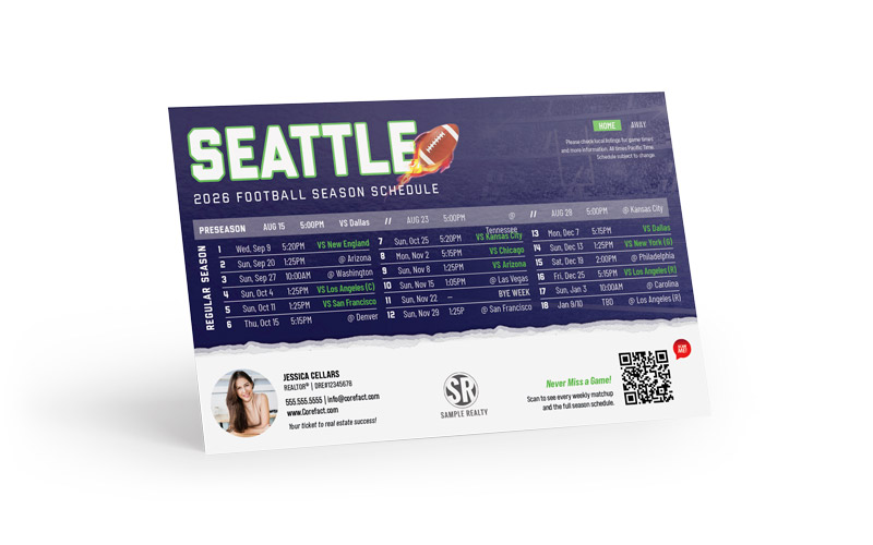 Football Schedule Postcard - 2026 Full Season - QR - Seattle