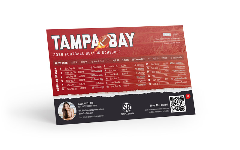 Football Schedule Postcard - 2026 Full Season - QR - Tampa Bay