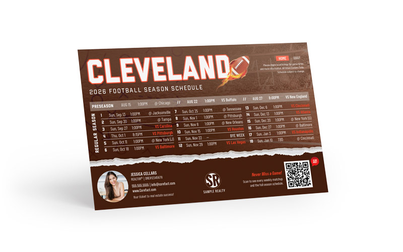 Football Schedule Magnet (Mailer) - 2026 Full Season - QR - Cleveland