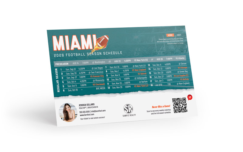 Football Schedule Magnet (Mailer) - 2026 Full Season - QR - Miami