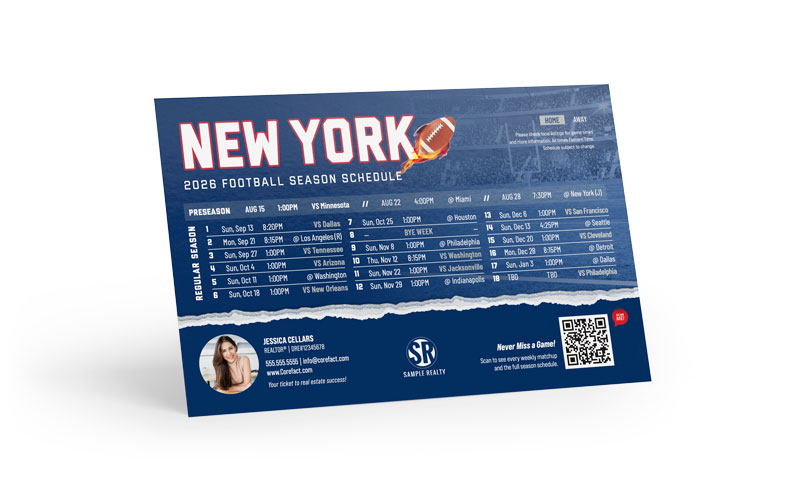 Football Schedule Postcard - 2026 Full Season - QR - New York (G)
