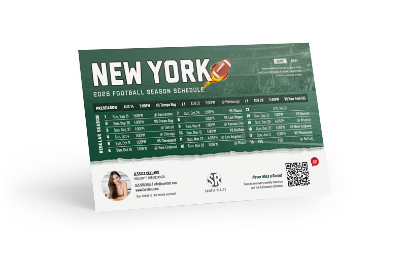 Football Schedule Postcard - 2026 Full Season - QR - New York (J)