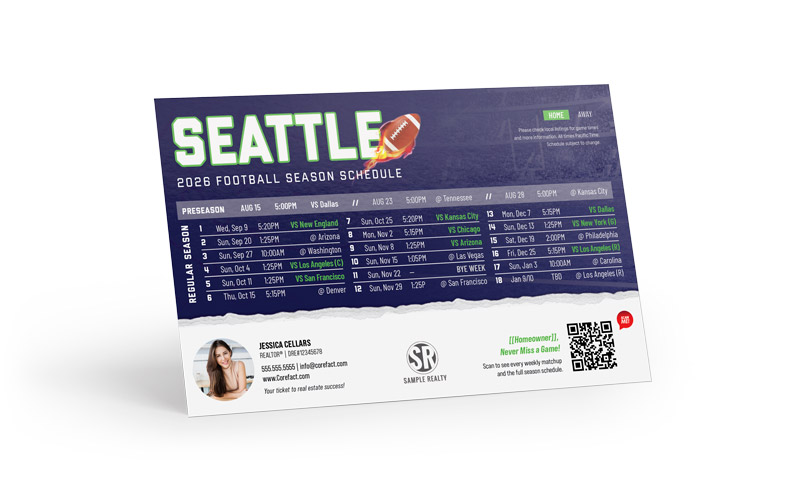 Football Schedule Postcard - 2026 Full Season - QR - Seattle