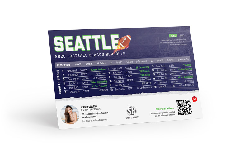 Football Schedule Magnet (Print Only) - 2026 Full Season - QR - Seattle