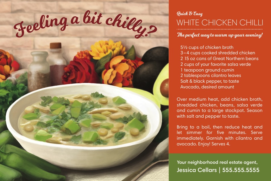 Corefact Recipe Postcard <br> White Chicken Chilli Corefact Recipe Postcard <br> White Chicken Chilli