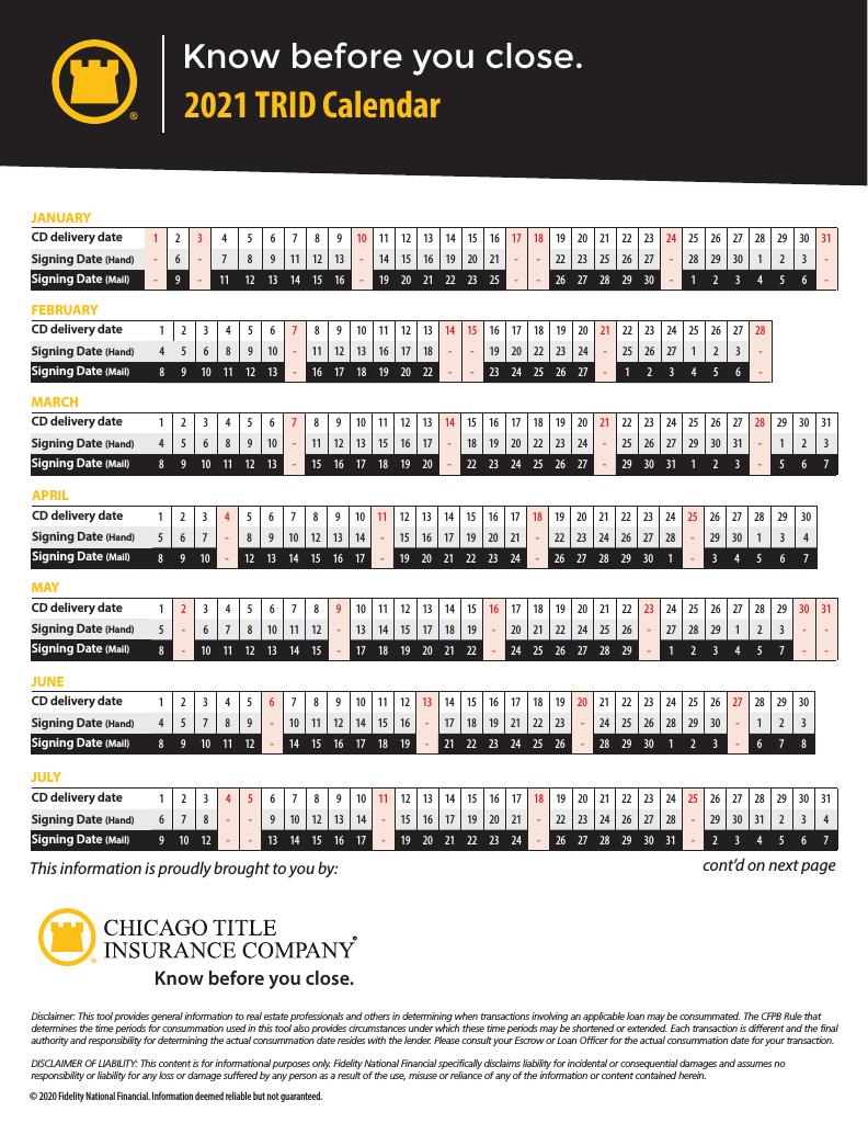 Corefact 2021 TRID Calendar - CTIC Corefact 2021 TRID Calendar - CTIC