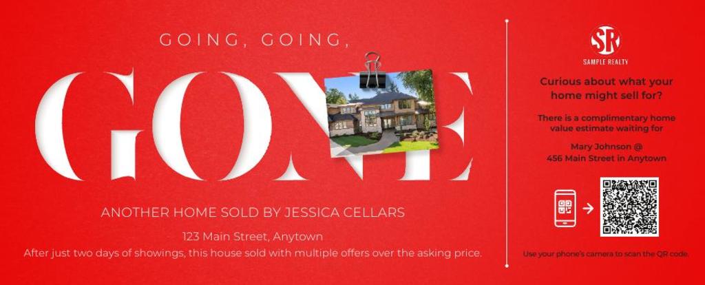 Corefact Just Sold Postcard<br>Home Estimate QR Code - Going Going Gone Corefact Just Sold Postcard<br>Home Estimate QR Code - Going Going Gone