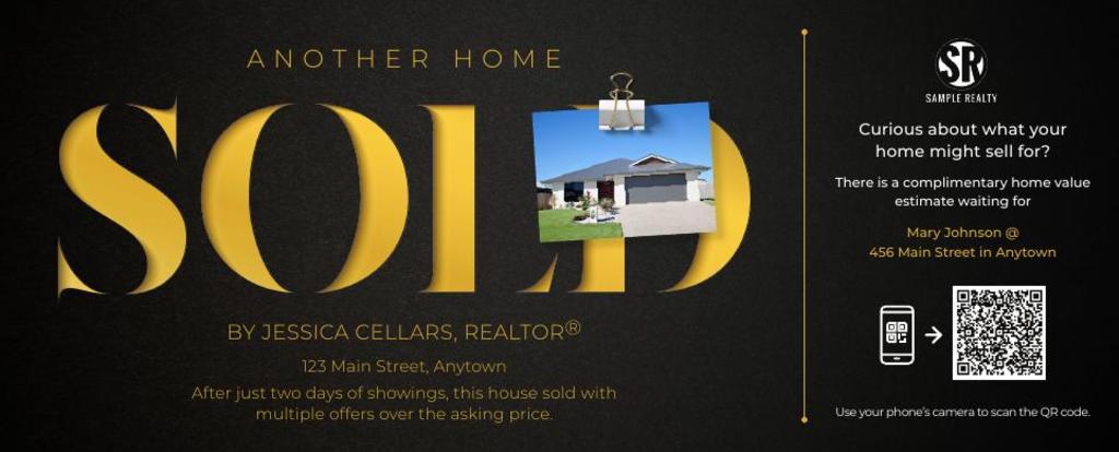 Corefact Just Sold Postcard<br>Home Estimate QR Code - Another Home Sold Corefact Just Sold Postcard<br>Home Estimate QR Code - Another Home Sold