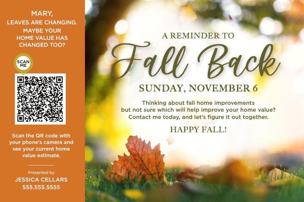 Corefact Seasonal Postcard <br> Home Estimate QR Code - Fall Back Corefact Seasonal Postcard <br> Home Estimate QR Code - Fall Back