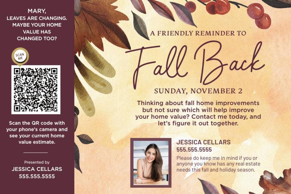 Seasonal Postcard - Fall Back - QR Home Estimate