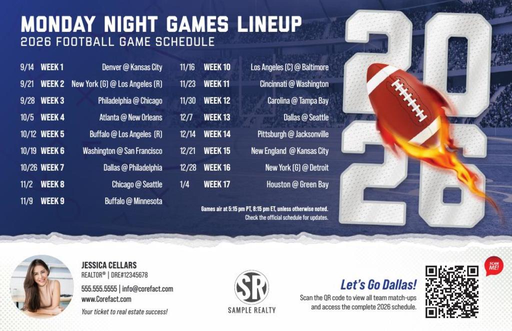 Football Schedule 2026 Postcard - Dallas
